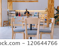Coffee shops with tables are empty by noon. 120644766