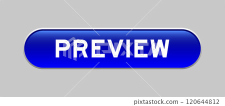 Blue color capsule shape button with word preview on gray background 120644812