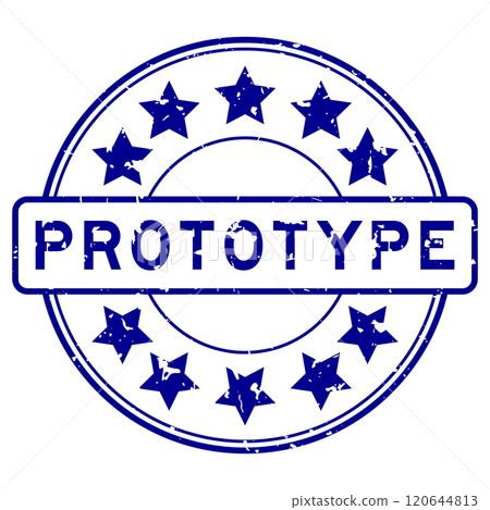 Grunge blue prototype word with star icon round rubber seal stamp on white background Grunge blue prototype word with star icon round rubber seal stamp on white background 120644813