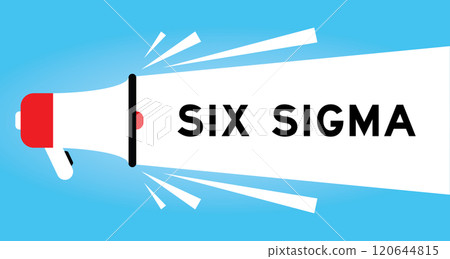 Color megaphone icon with word six sigma in white banner on blue background Color megaphone icon with word six sigma in white banner on blue background 120644815
