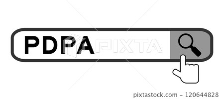 Search banner in word PDPA (Abbreviation of personal data protection act) with hand over magnifier icon on white background Search banner in word PDPA (Abbreviation of personal data protection act) with hand over magnifier icon on white background 120644828