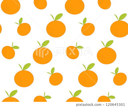 Seamless pattern with orange mandarins, tangerines and green leaves. Transparent background, graphic  Vector illustration. 120645301