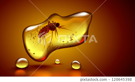 Amber with insect mosquito inside. Fossil ancient orange stone amber with bug frozen inside. Fossil mosquito in sunstone resin. Realistic vector illustration ancient translucent mineral. Archaeology. Amber with insect mosquito inside. Fossil ancient orange stone amber with bug frozen inside. Fossil mosquito in sunstone resin. Realistic vector illustration ancient translucent mineral. Archaeology. 120645398