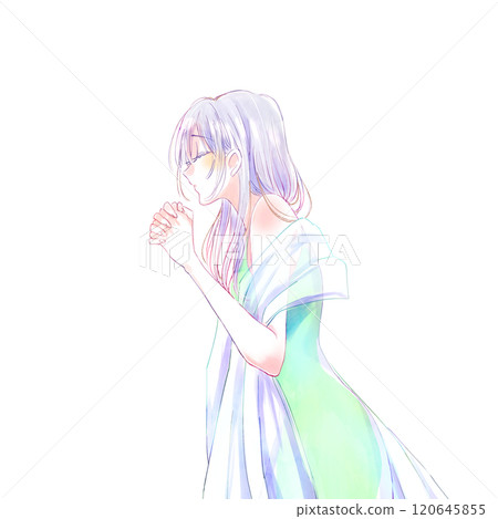 Praying woman, silver hair 120645855