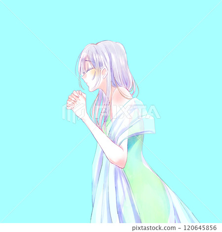 Praying woman, silver hair 120645856
