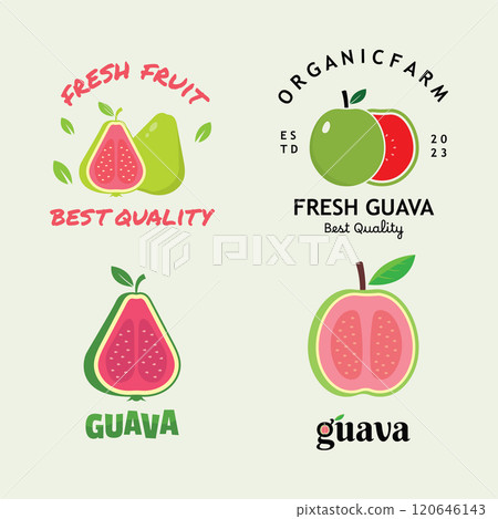 Vector Fresh Guava Fruit Illustration Logo Template. Suitable For Fruit Trading Business and Fresh Fruit Juice. 120646143