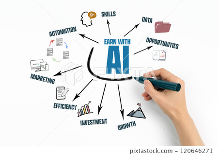 Earn With AI Concept. Chart with keywords and icons on white background 120646271