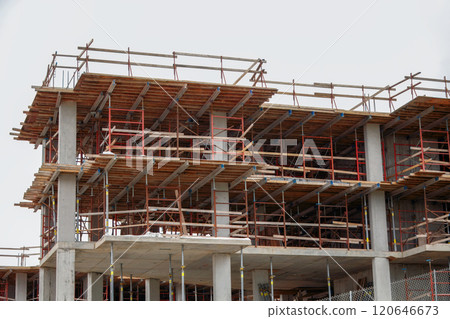 Concrete Building Under Construction with Wooden Formwork 120646673
