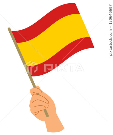 Hand Waving Spanish Flag In Support For Spanish People Vector Illustration Hand Waving Spanish Flag In Support For Spanish People Vector Illustration 120646697