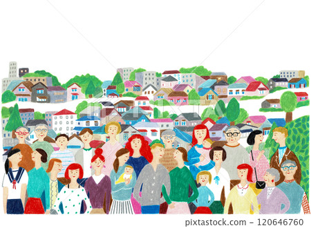 Hand-drawn illustrations of people and towns Hand-drawn illustrations of people and towns 120646760