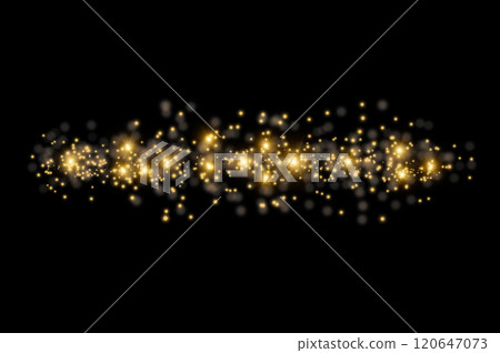 Sparkle Effect.Festive abstract christmas texture, golden bokeh particles and highlights on dark background. High quality photo 120647073