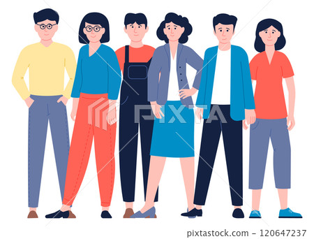 A group of people are standing together, with some wearing glasses A group of people are standing together, with some wearing glasses 120647237