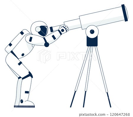 A man in a space suit is looking through a telescope 120647268