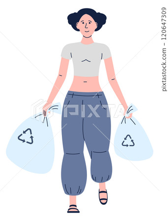 A woman is holding two bags A woman is holding two bags 120647309