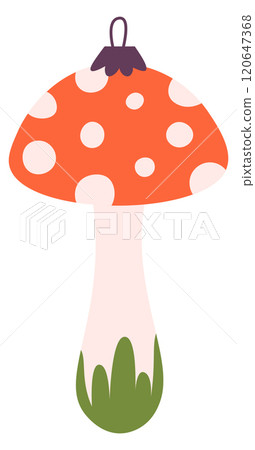 A cartoon mushroom with green leaves and red polka dots A cartoon mushroom with green leaves and red polka dots 120647368