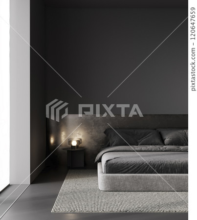 Interior of dark minimalist style bedroom Interior of dark minimalist style bedroom 120647659