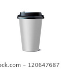 Realistic Coffee Paper Cup Mockup on White Background. Vector 120647687