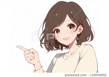 Illustration of a smiling woman pointing (AI-generated image) Illustration of a smiling woman pointing (AI-generated image) 120648000