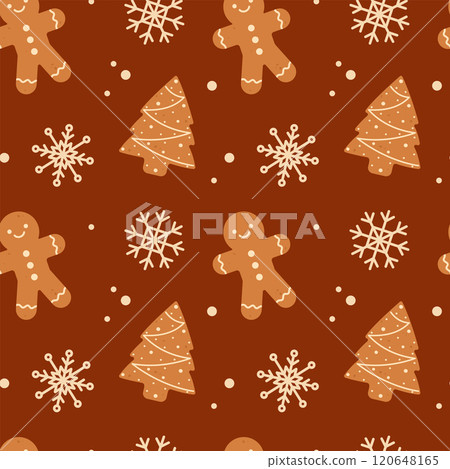Gingerbread Christmas cookies seamless pattern. Christmas print for fabric and wrapping paper. Flat vector illustration 120648165