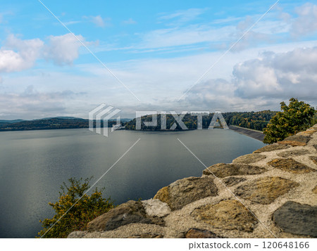 Lake Dobczyce with Concrete Dam embankment, Poland 120648166
