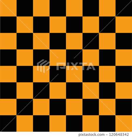 Black and orange checkered seamless geometric pattern. Checkered pattern tile background. Black and Orange grid. checker board abstract. flat style.  120648342
