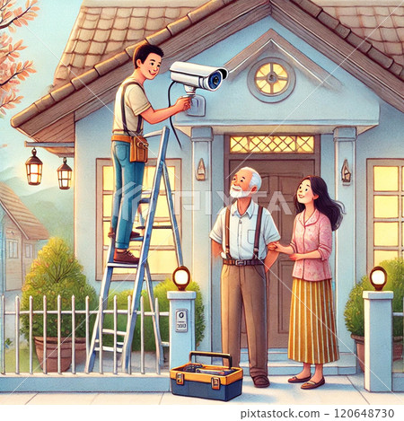 A son installs security cameras to ease his elderly parents' worries 120648730