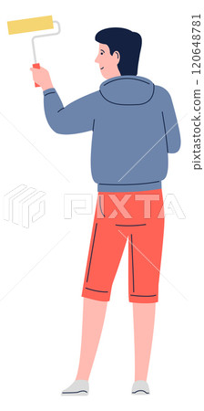 A man is painting a wall with a brush 120648781