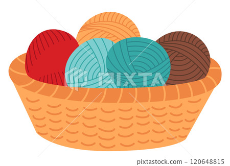 A basket of yarn balls in various colors A basket of yarn balls in various colors 120648815