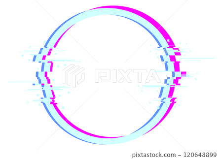 A blurry, pixelated circle with a blue and pink border 120648899