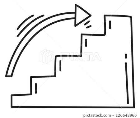 A black and white drawing of a staircase with a arrow pointing upwards A black and white drawing of a staircase with a arrow pointing upwards 120648960