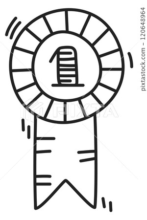 A black and white drawing of a ribbon with the number 1 on it A black and white drawing of a ribbon with the number 1 on it 120648964