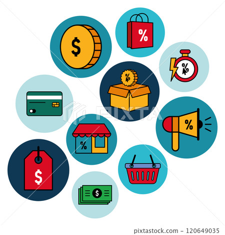 Circular shopping and finance icon collection, Vector Circular shopping and finance icon collection, Vector 120649035