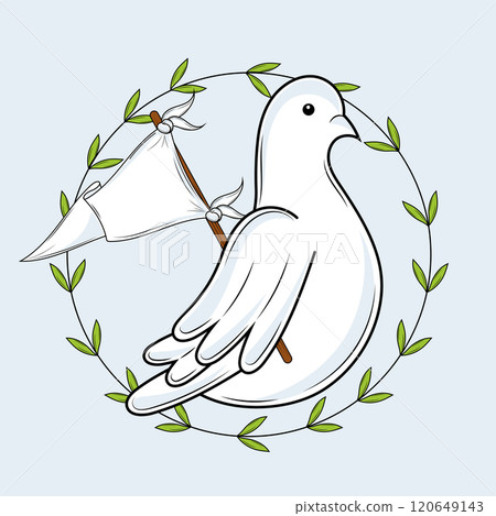 Peaceful white dove with olive flag wreath, Vector Peaceful white dove with olive flag wreath, Vector 120649143