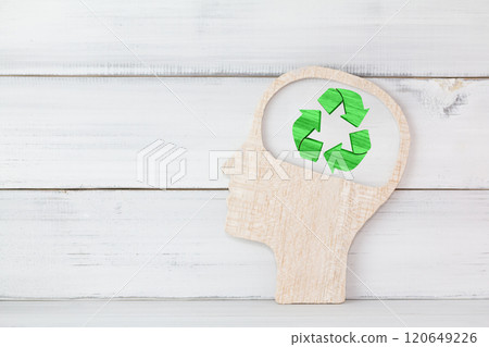Sustainable Thinking: Recycle Symbol in Head Silhouette for Environmental Awareness 120649226