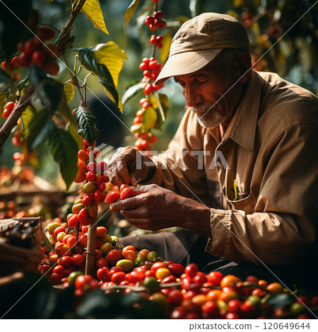 Coffee harvesting on a Brazilian plantation - AI generated image Coffee harvesting on a Brazilian plantation - AI generated image 120649644