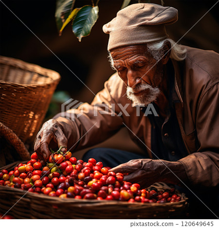 Coffee harvesting on a Brazilian plantation - AI generated image 120649645