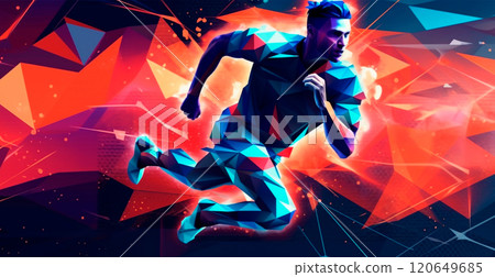 Abstract soccer player running with ball, bright color background - AI generated image 120649685