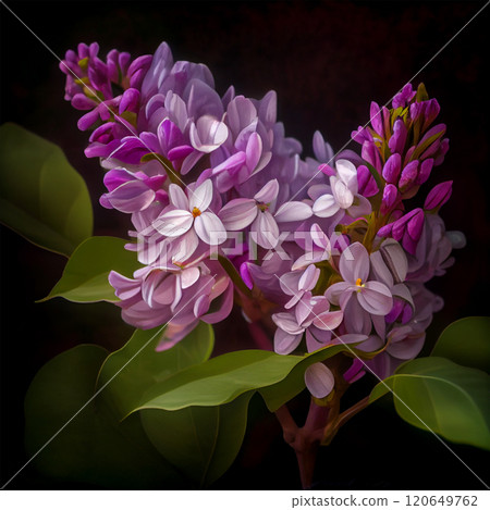 A large branch of lilac blossoms. Spring blue lilac flowers close up on blurred background - AI generated image A large branch of lilac blossoms. Spring blue lilac flowers close up on blurred background - AI generated image 120649762