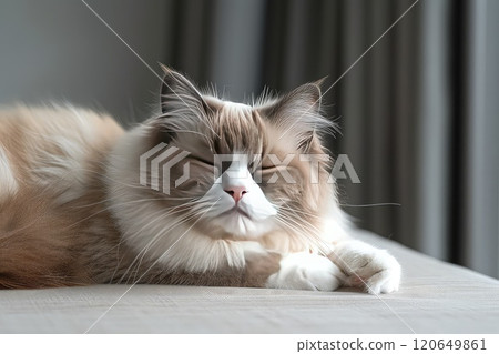 Long haired cat in home interior. Long haired cat in home interior. 120649861