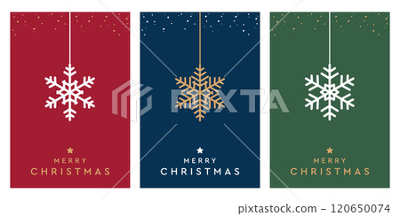 set of christmas greeting cards with hanging snowflake decoration vector illustration 120650074