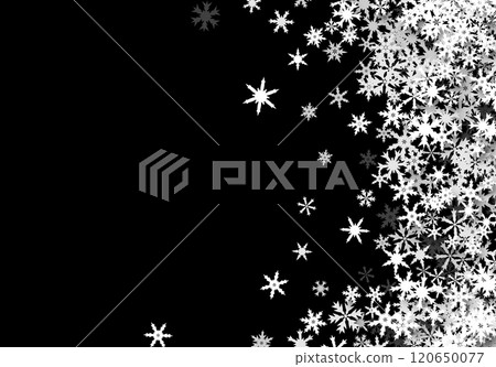 Christmas background with falling snowflakes. Winter holiday background or frame with pattern of layered snow. Christmas background with falling snowflakes. Winter holiday background or frame with pattern of layered snow. 120650077