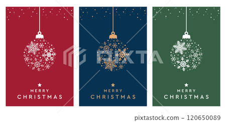 set of christmas greeting cards with hanging decoration vector illustration 120650089