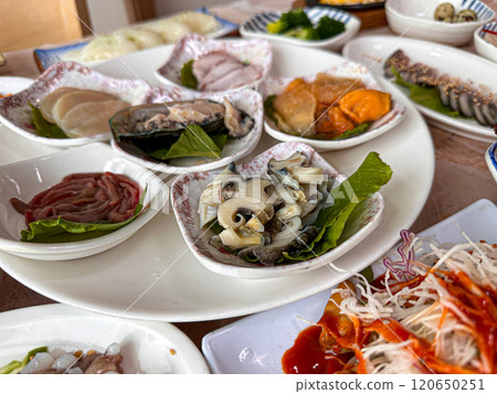 Korean seafood. fresh abalone sashimi 120650251