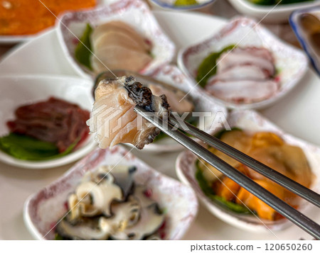 Korean seafood. fresh abalone sashimi Korean seafood. fresh abalone sashimi 120650260