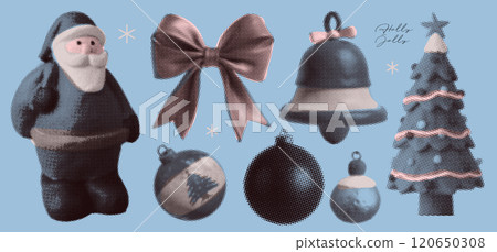 Trendy Christmas halftone dotted effect elements set for New year naive grain collage art design. Cute craft decor. Modern vintage vector illustration Trendy Christmas halftone dotted effect elements set for New year naive grain collage art design. Cute craft decor. Modern vintage vector illustration 120650308