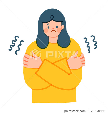 一個女人因恐懼而發抖的插圖 一個女人因恐懼而發抖的插圖 120650498