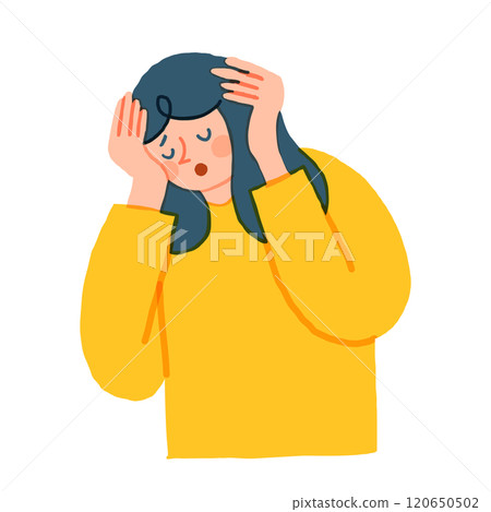 Illustration of a woman holding her head and sulking Illustration of a woman holding her head and sulking 120650502