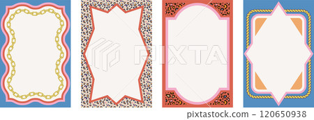 Collection of stylish fashion frames with leopard, cheetah skin pattern, gold chains, textured Collection of stylish fashion frames with leopard, cheetah skin pattern, gold chains, textured 120650938
