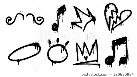Vector art set featuring a street style graffiti of a broken heart, crown, note, oval shape and mustache 120650954