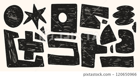 Set of shapes. Abstract y2k element. Funky doodle textur at the graphic figures. Pop art memphis stickers. Contemporary star and oval shapes. Geometic vector icons. black and white. Set of shapes. Abstract y2k element. Funky doodle textur at the graphic figures. Pop art memphis stickers. Contemporary star and oval shapes. Geometic vector icons. black and white. 120650966